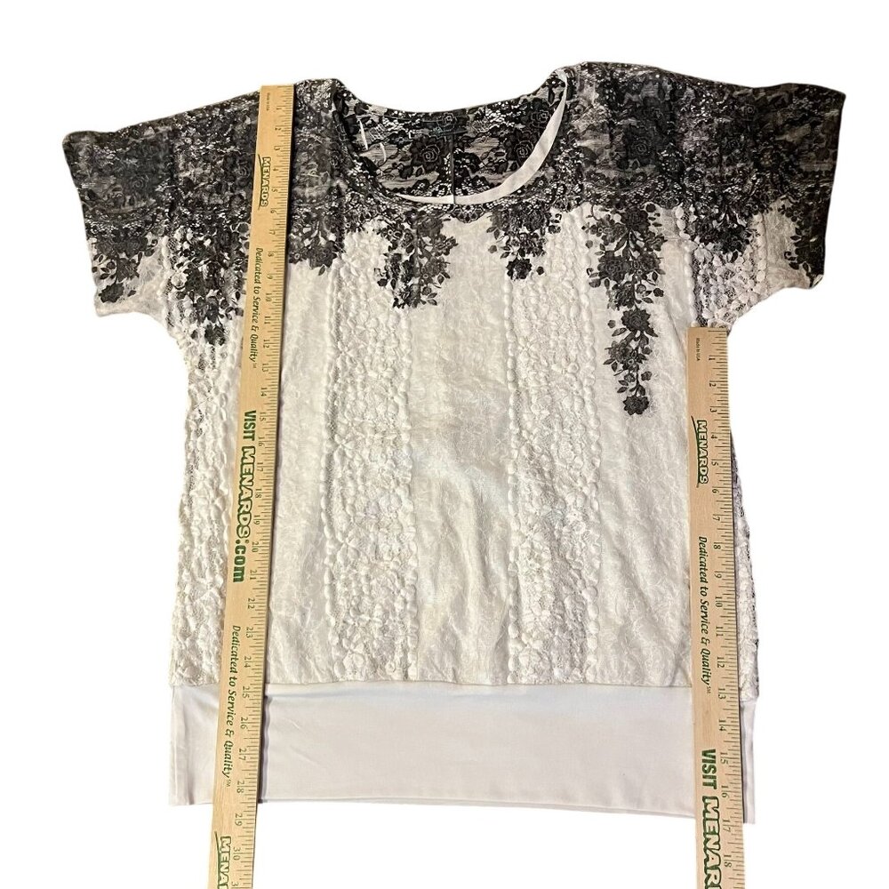 Style & Co Lace Blouse Black Cream Attached Tank Lining Womens L? Used - Picture 9 of 13